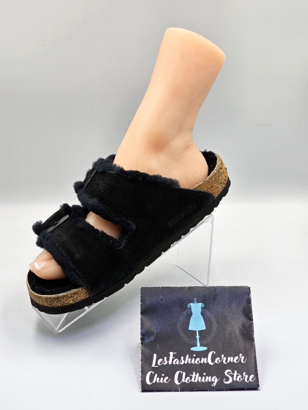 Birkenstock Women's Black Suede Leather Shearling Arizona Sandals Size 8 2706 - Picture 14 of 16